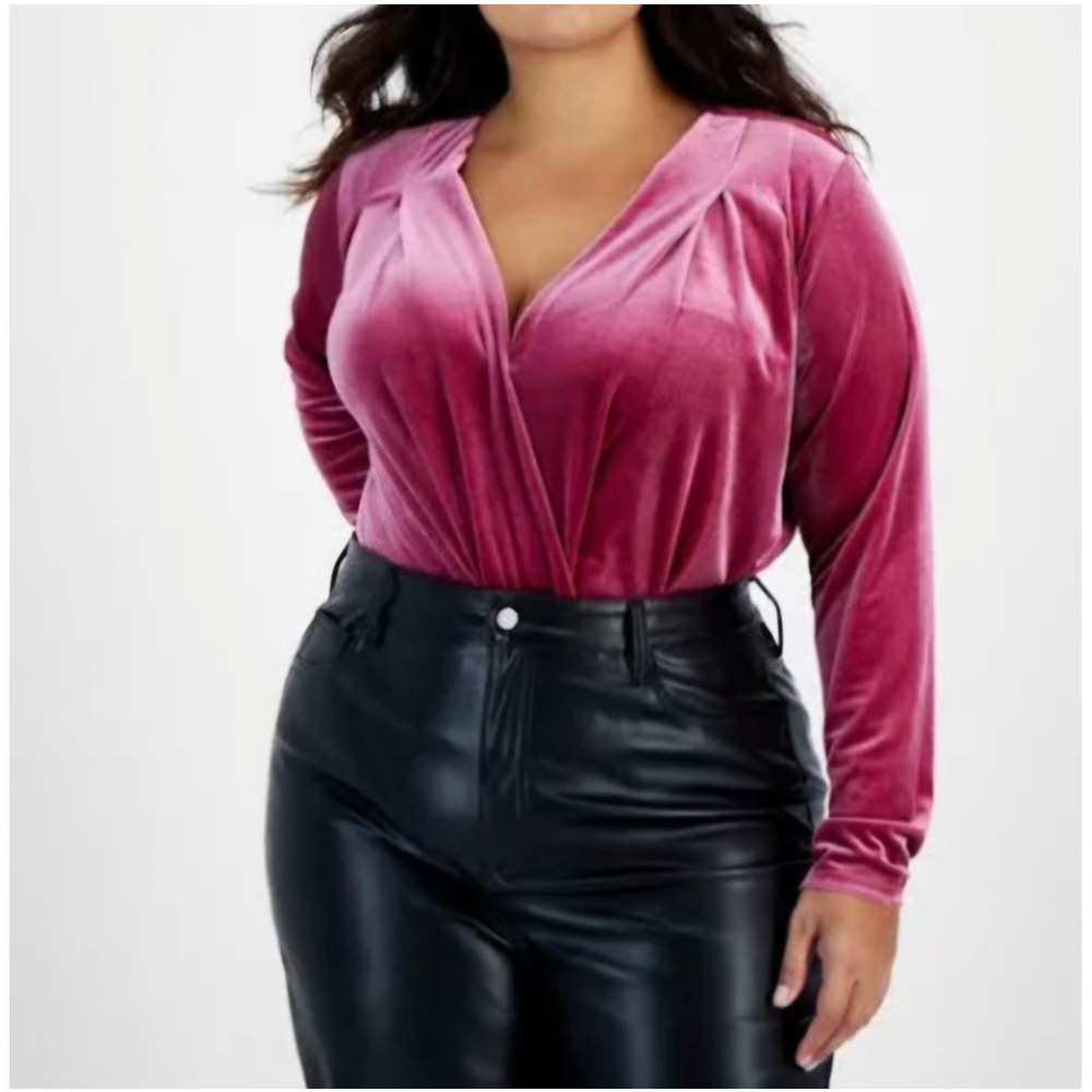 AND NOW THIS WOMEN'S BODYSUIT 3X RASBERRY RADIANCE VELVET LONG SLEEVES FUSCHIA